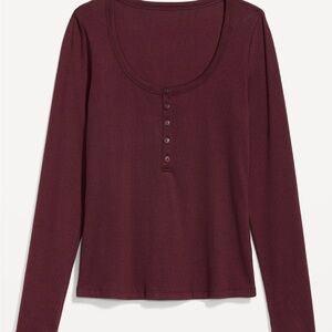 Women's Burgundy Long Sleeve Henley Top
